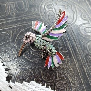 Rhinestone and enamel hummingbird brooch